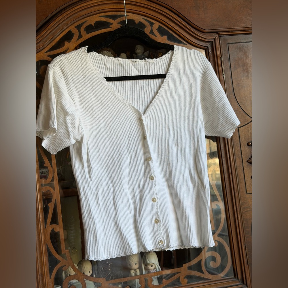 Vintage Ribbed Button-Up Women's Top